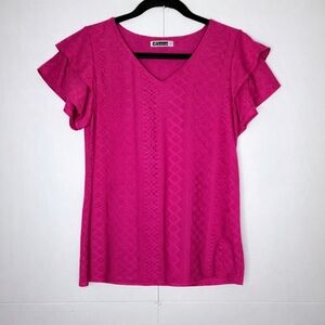 Kikula Textured Flutter Sleeve Top Fuchsia Size S